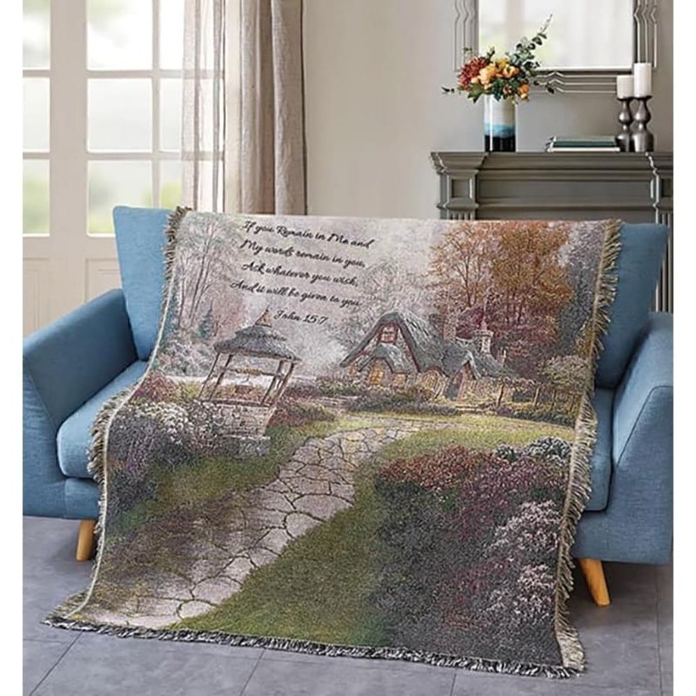 NEW! Farmhouse Inspirational Make A Wish Cottage Scene Tapestry Throw Blanket